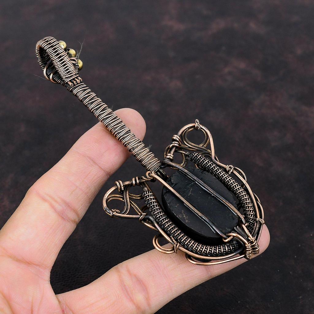 Черный турмалин, грубый кулон, медная проволока, кулон, кулон для гитары, медные украшения, кулон ручной работы, ювелирные изделия из настоящего драгоценного камня, подарок для мамы