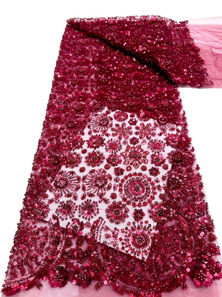 Африканское кружево из тюля 2026 Французская ткань с пайетками Шитье Вышивка с бисером Кружево Тюль Сетка Нигерийское платье 5 ярдов шитье