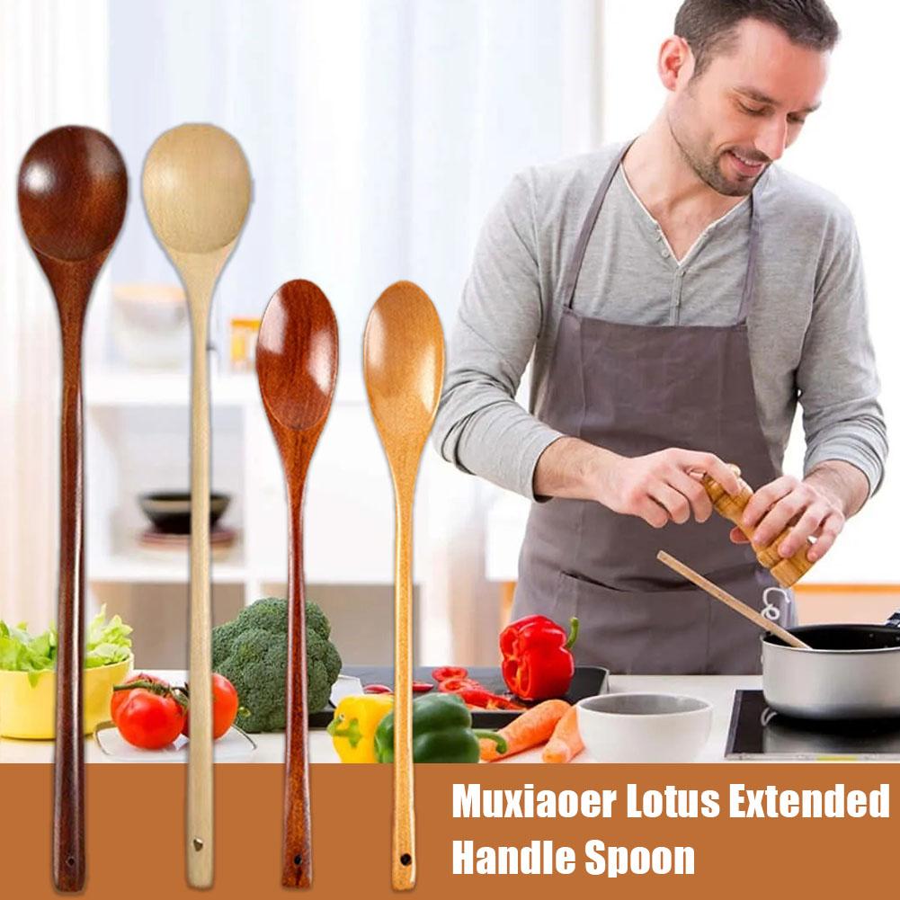 Long Handled Wooden Stirring Spoon Natural Wood Soup Tableware Cooking Honey Coffee Spoon Mixing Spoon Household Soup Spoon4