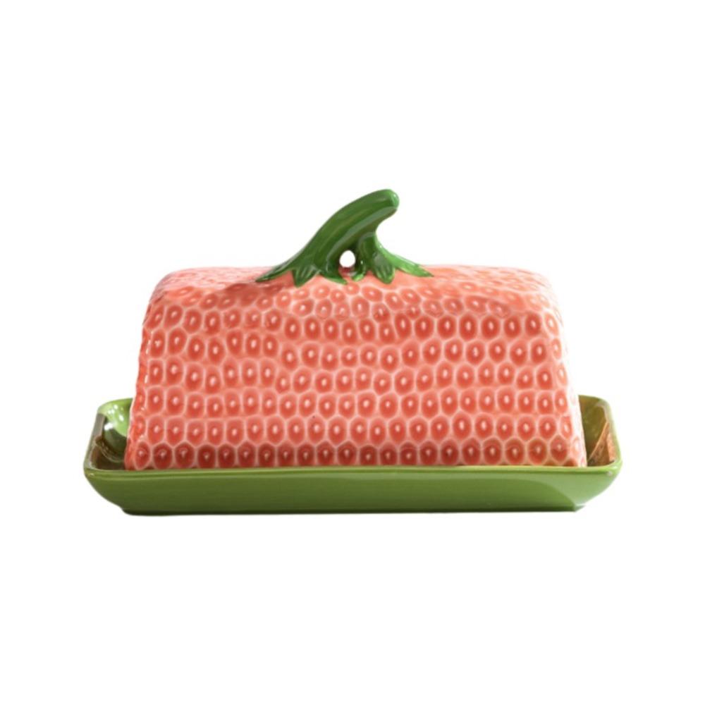 Strawberry Shape Butter Freshness Jar Ceramic Chopstick Tube Butter Box Butter Dish Restaurant