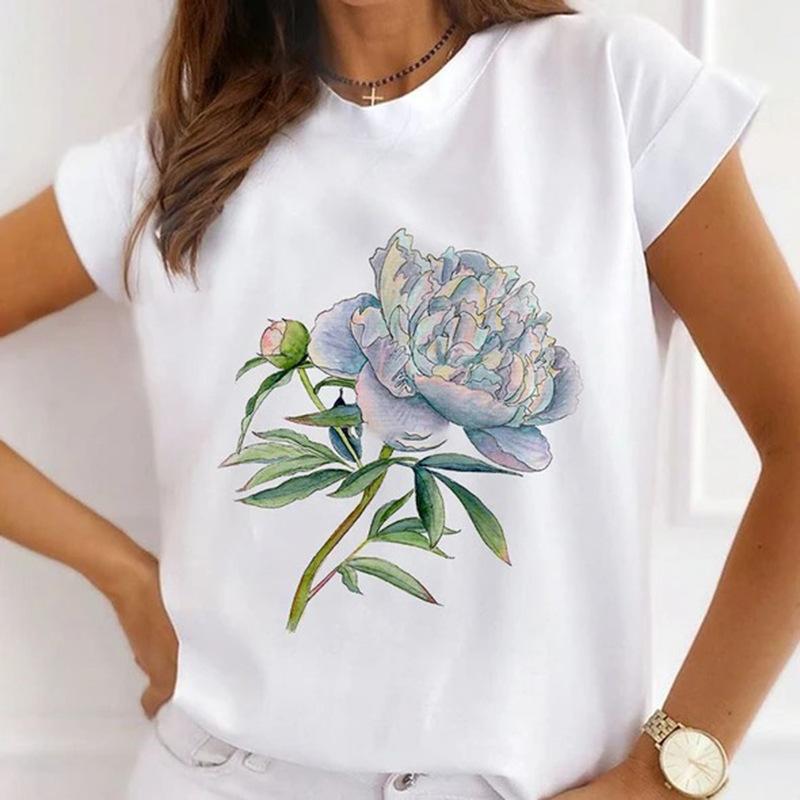 Summer Plus Size Women's Top with Letter Print Retro Pure Cotton Short Sleeved T-Shirts Women’s