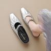 French Square Toe Half Slippers Women Summer Outer Wear One Strap Pleated Silver Baotou Single Shoes Women