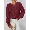 Womens Crew Neck Long Sleeve Knit Sweater Loose Fit Cable Solid Color Casual Winter Basic Top