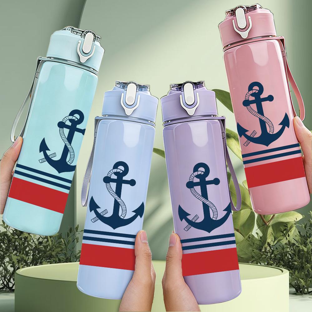 1PC Nautical Anchor Symbol Print 750ml Color Plastic Sports Water Bottle Leakproof Flip Straw Lid For Sports Office Home Use