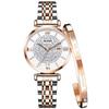 OLEVS Women's Watch, Simple and Casual, Date Display, Waterproof, Rose Gold with Diamond Dial, Double-Flip Closure, Wine Red, Gift