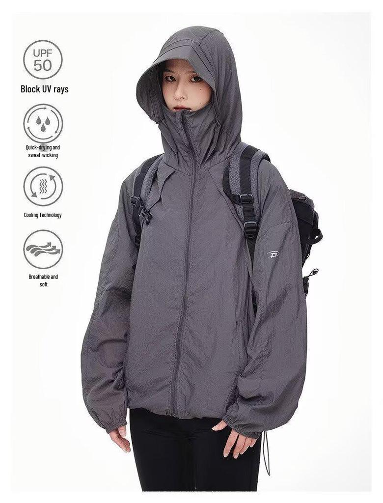 Ретро Хип-Хоп Унисекс Тонкая Куртка с Капюшоном - UPF50+ Быстросохнущая Защита от Солнца