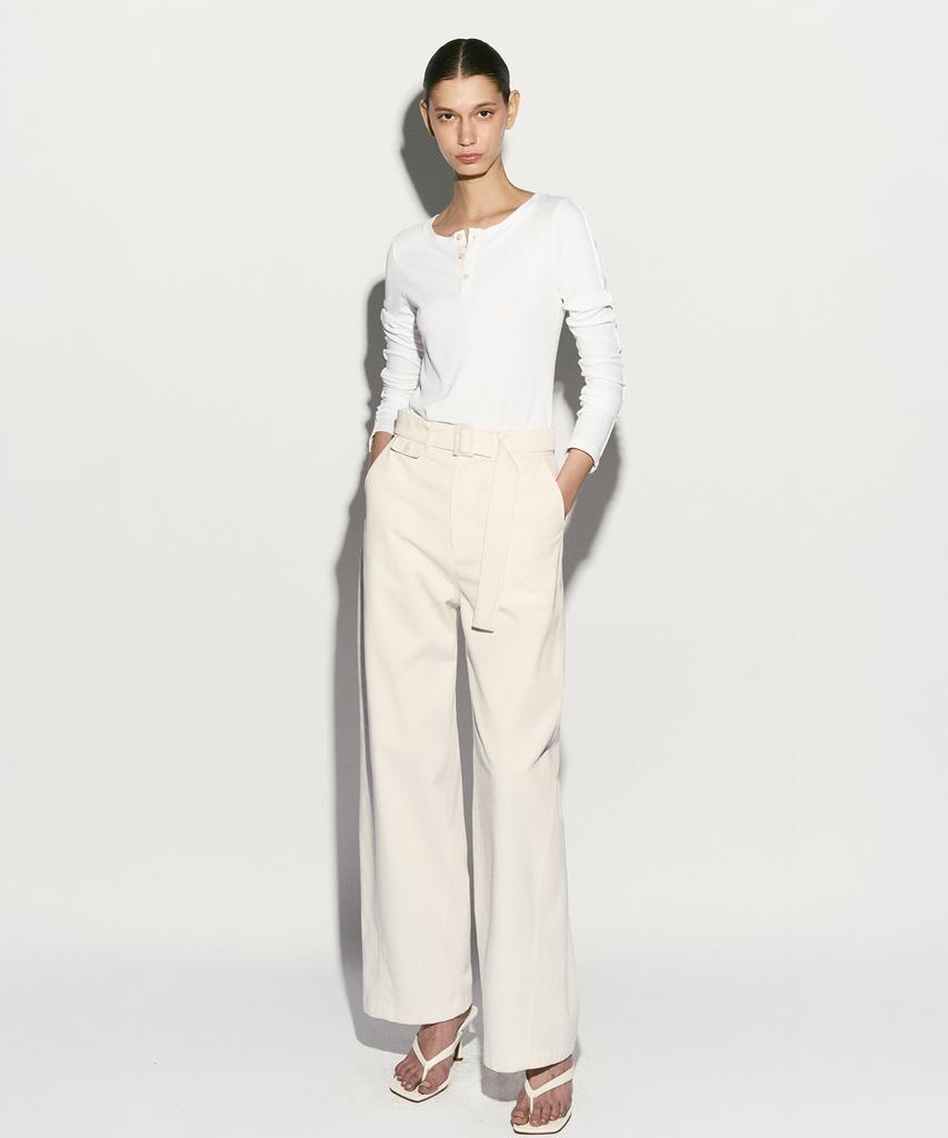 RE RHEE Belted Straight Leg Trouser Ivory