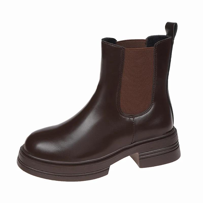 Кожаные женские сапоги телесного цвета, новые короткие сапоги на толстом каблуке с квадратным носком и высоким каблуком, дизайнерские модные женские сапоги