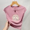 Embroidered Short-sleeved T-shirt Women's New Women's Clothing New Chinese Button-up T-shirt Temperament Bag Sleeve Pleated Top