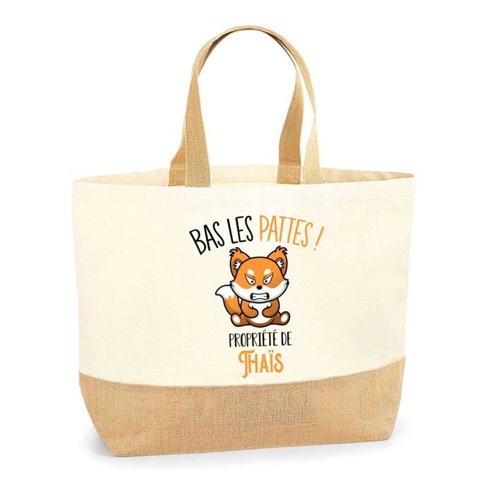 Sac cabas - PLANETEE - Thaïs Bas les pattes Renard - Jute naturel - Imprimé en France - Grande contenance
