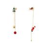Asymmetric Earrings Santa Claus Dangle Earrings Long Tassel Berry-Pendant Stud Earring for Women Girl Christmas-Decor