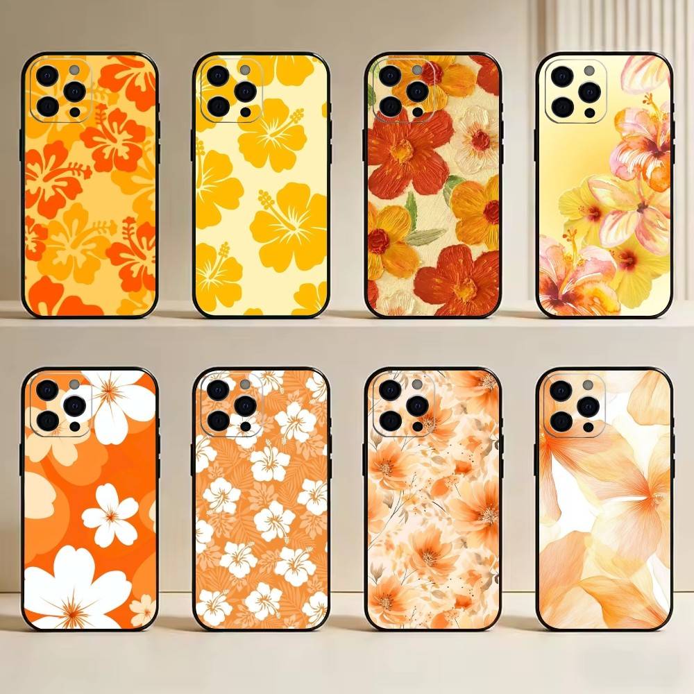 Цветок апельсина Чехол для телефона для iPhone 17,16,15,14,13,12,11 Plus,Pro Max,XS,Мягкий силиконовый черный чехол