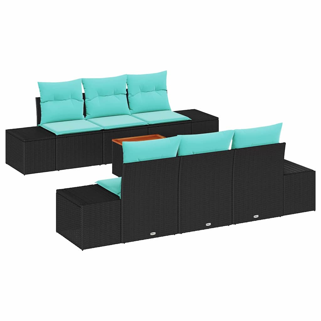 Garden Sofa Set 7 Pieces Black and Turquoise Poly Rattan