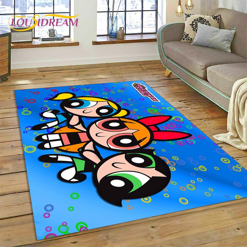 Cartoon Cute P-Powerpuff Girl Rug Carpet for Living Room Bedroom Home Decor,Floor Mat Non-slip Decoration for Sofa Doormat Gift
