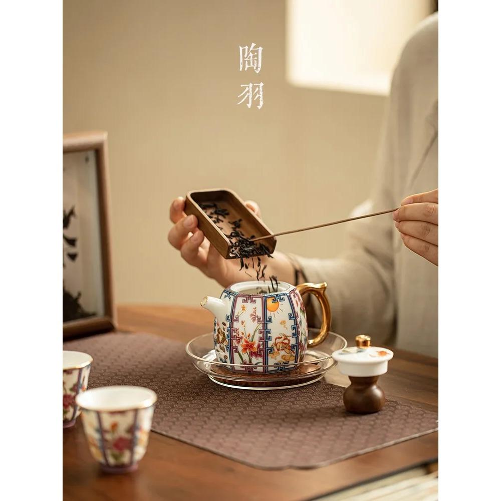 Восьмисторонний горшок для сбора богатства Керамический эмалированный чайник Один горшок Две чашки Бытовой горшок с ручкой Набор для чая Кунг-фу Подарочный набор