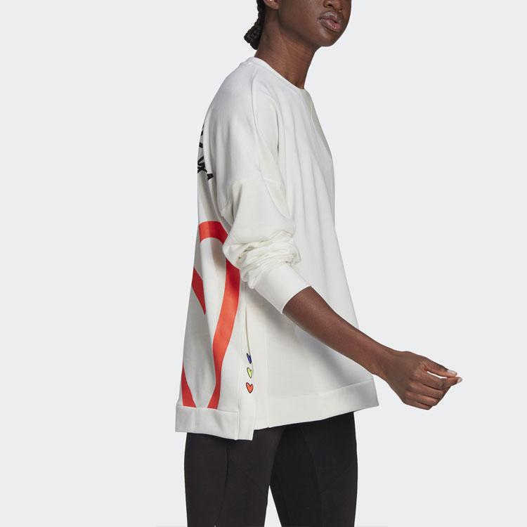 Adidas Толстовка с круглым вырезом и принтом сзади, женская толстовка, ярко-белая, H67196