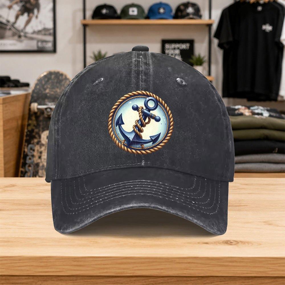1pc New Nautical Anchor Style Washed Baseball Cap Premium Versatile Outdoor Accessory Unisex Duckbill Cap Fashionable Trendy