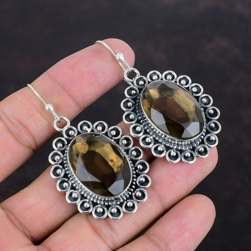 Серьги из ограненного дымчатого кварца, натуральные драгоценные камни, серьги из стерлингового серебра 925 пробы, уникальные серьги ручной работы, серебряные украшения, подарки для матери