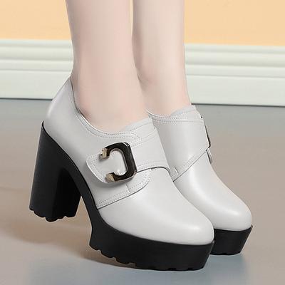 Британский стиль глубокий рот мягкие кожаные массивные туфли 2025 весна блок высокие каблуки обувь женские оксфорды для офиса изящный режим