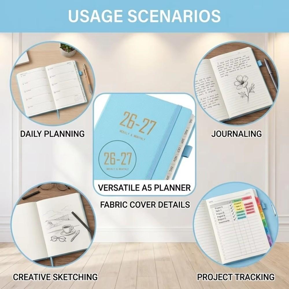Daily Planning 2027 A5 Planner Notebook with Strap Daily Planner Fabric Notebook Office Stationery