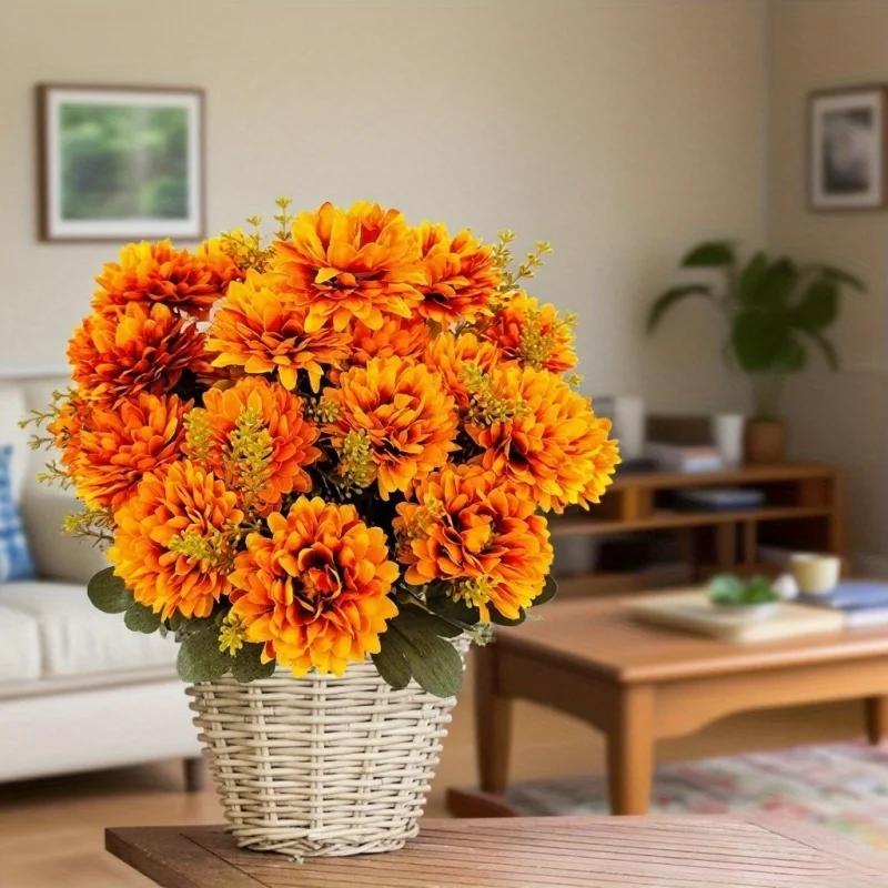 Artificial Marigold Chrysanthemum Flower Home Decor Simulation Floral Arrangement Fake Flower Decors for Room Table