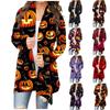 Women's Fashion Casual Halloween Print Medium Length Cardigan Jacket Coat