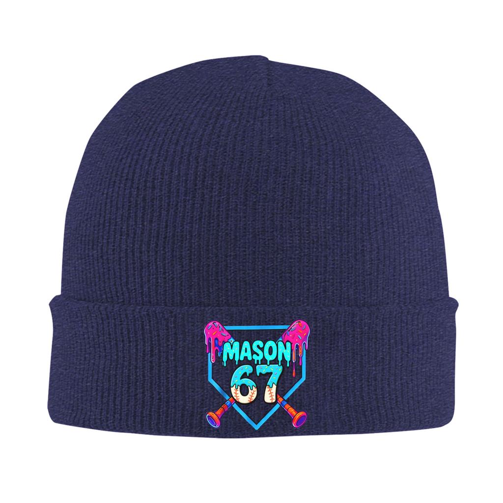 Mason 67 Funny Ice Cream Drip Baseball Meme Design Knitted Hat Cool Caps Men Gym Beanie Hats Autumn Winter Warm Soft Bonnet Hats
