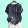 Women Casual Floral Print Loose Blouse Laides Cotton Linen Top Fashion Short Sleeve T-shirt