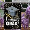 2D Flat, 1pc "Congrats Grad!" Metal Wall Art Sign with Graduation Cap & Diploma - 8*12 Inch Aluminium Black & Gold Graduation Decor, Stars Themed