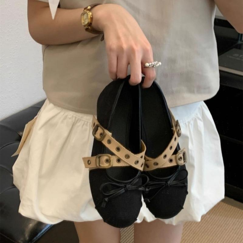 Fashion Inside Heightened Single Shoes Women's Fashion Round Toe Light Mouth Colorblock Rivet Metal Buckle Soft Sole Flat Shoes