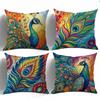 Bohemian-Style Peacock Theme Digital Printing Pillow Cover Short Plush Suitable Living Rooms Bedrooms Sofas Throw Cushion Cover