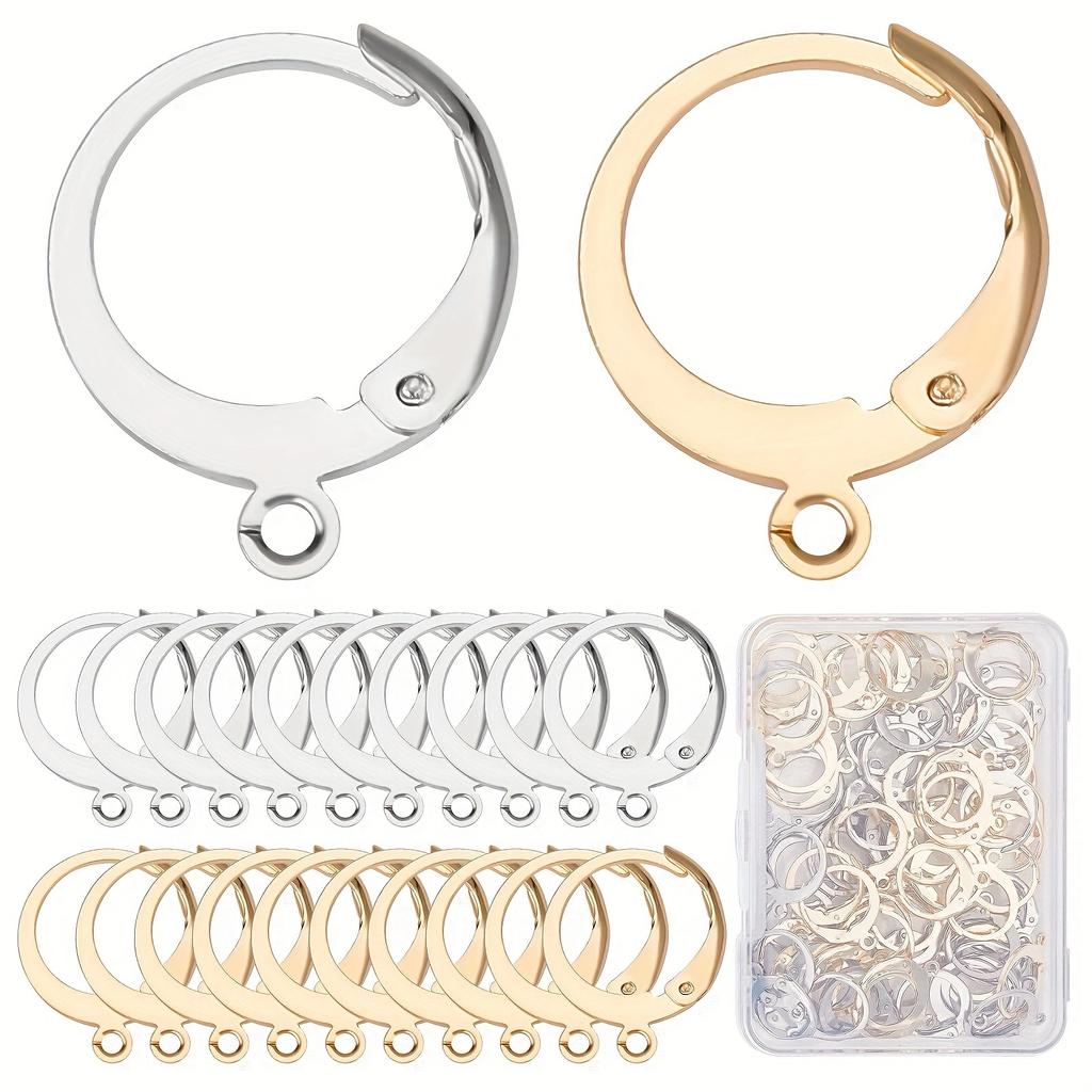 1 Box 18/48/90Pcs Earring Findings Kit Leverback Earring Hooks Hypoallergenic Huggie Lever Back Ear Wires for Jewelry Making Kit