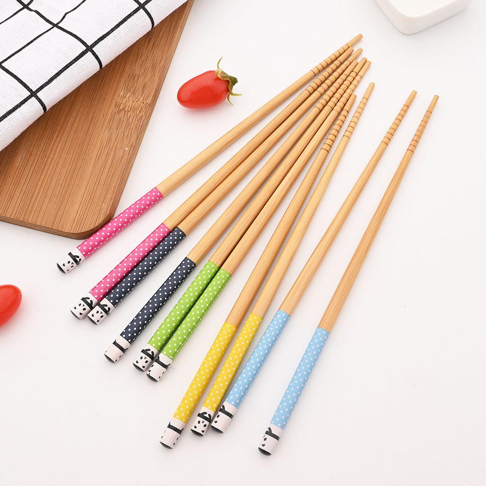 Набор из 5 пар бамбуковых палочек для еды, столовая посуда, нескользящие японские палочки для суши из натурального дерева, многоцветные, для дома, длинные палочки для еды