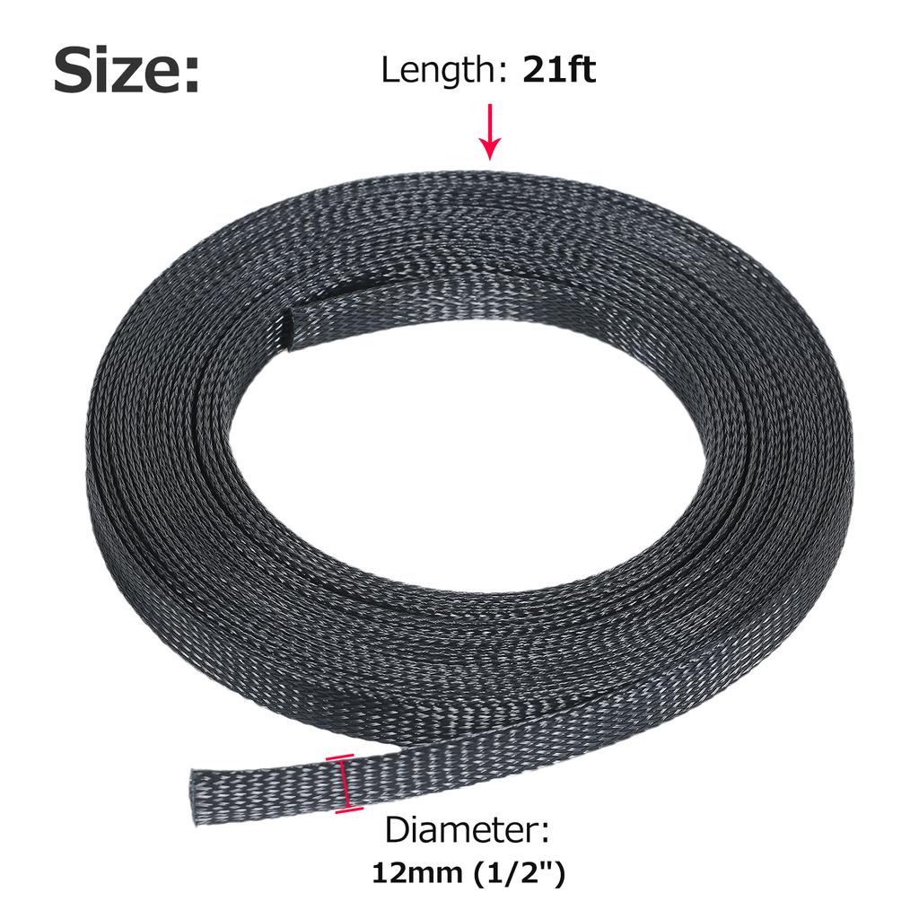 21ft 1 2 Inch 12mm Expandable Braided Cable Sleeve Cord Protector Tubing Sheath for Automotive Television Computer Other Home Devices