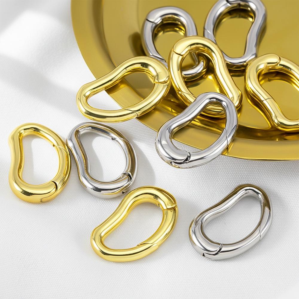 18K Plated D-Ring Pea-shaped Spring Clasp for Bracelet Making Brass Buckle Clasp Carabiner Locks for Jewelry Making Accessories