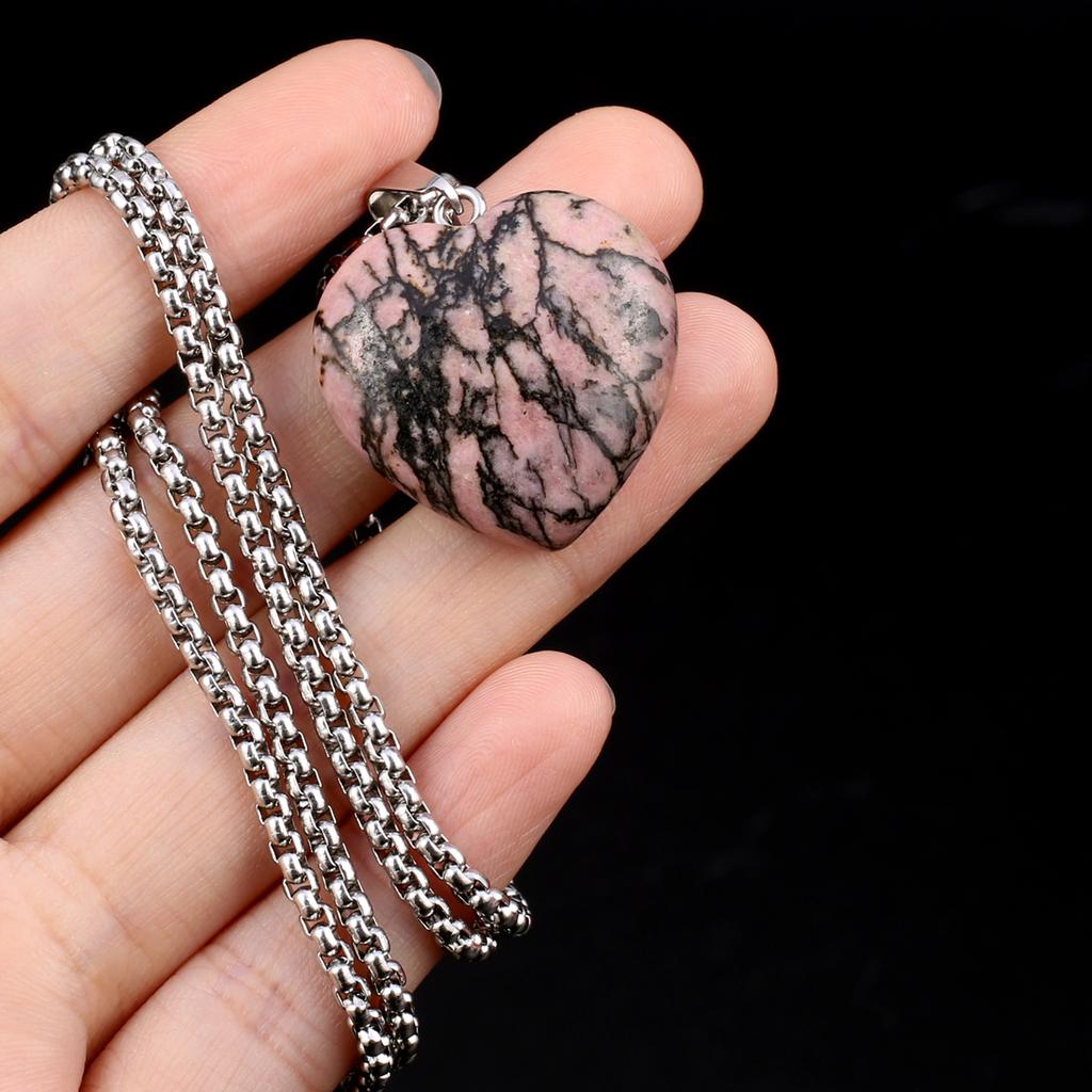 1 шт. в партии, ожерелье из натурального камня, кулон в форме сердца, кристалл, аметист, агат, опал, цепочка из нержавеющей стали, ожерелья для женщин, ювелирные изделия 30x30x10 мм