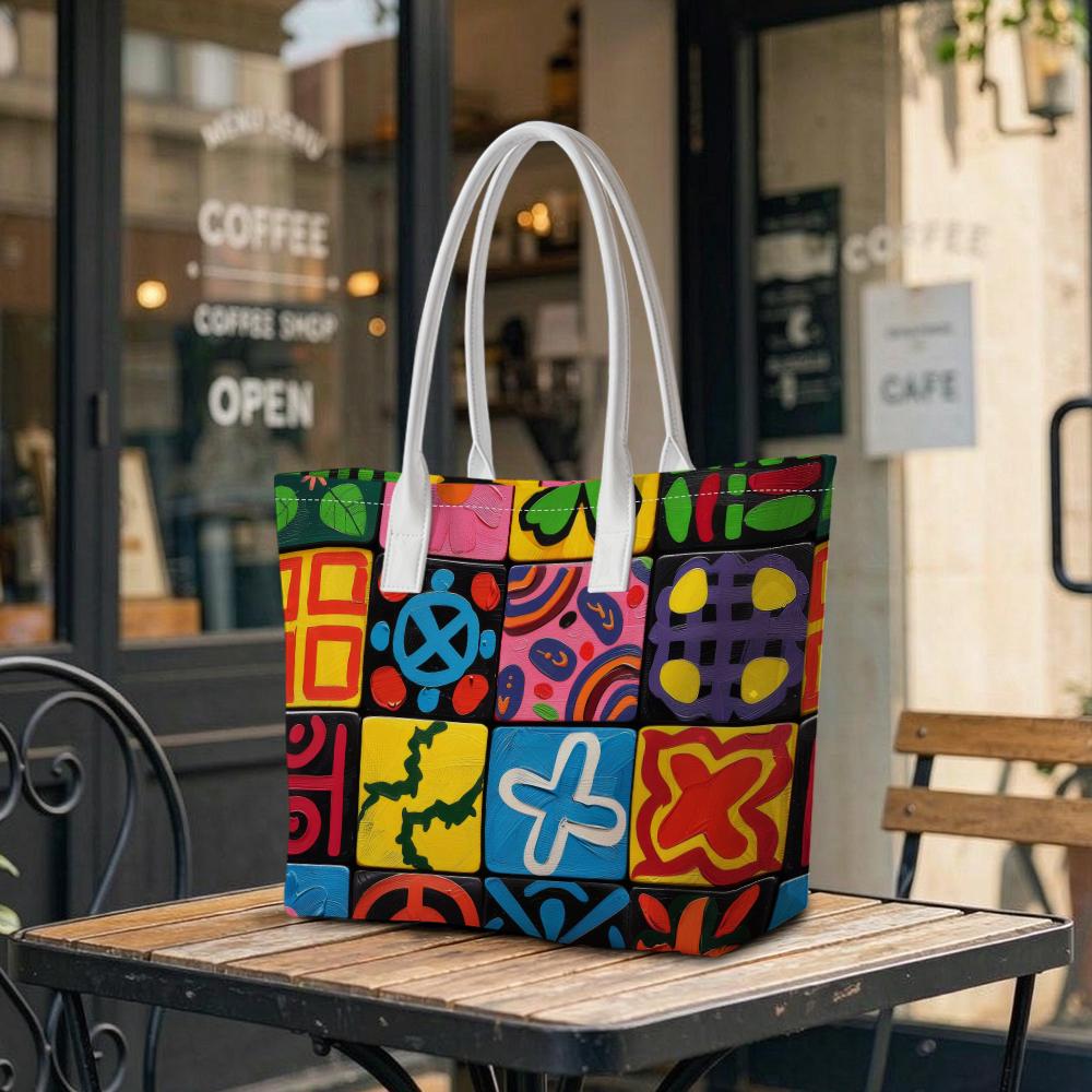 Trendy Colorful Graffiti Tote Bag Casual Daily Carry Bag Fashion Printed Handbag Lightweight Ladies Shopping Bag