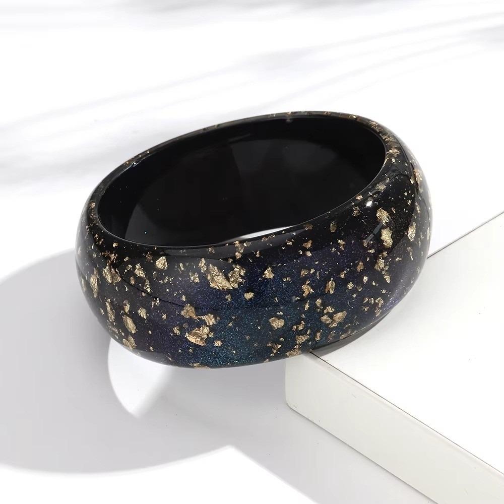 Gold Foil Round Bangles Glitter Resin Bangles Trendy Wide Bangles for Women