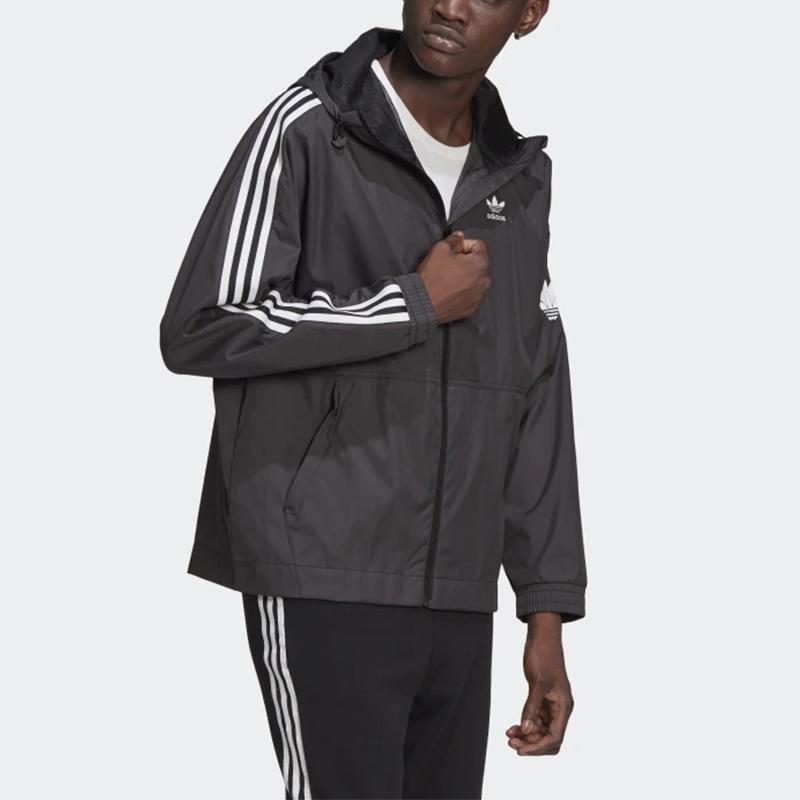 adidas 3D ветрозащитная спортивная тренировочная куртка с вышитым логотипом, с капюшоном, черная, мужская, GN3551