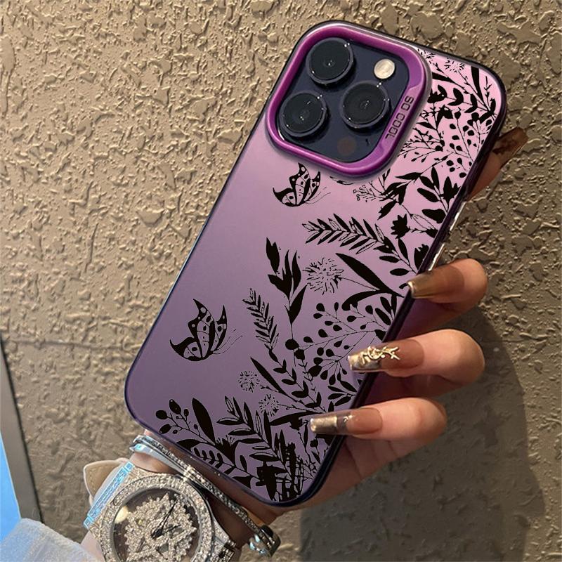 Luxury Lace Florals Pattern Phone Case For iPhone 15 14 13 12 11 16 Pro Max 7 Plus X Shockproof Electroplated Lens Bumper Cover