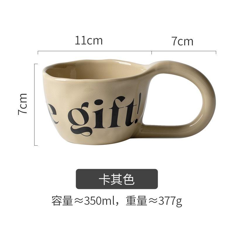 Hand-Squeezed Happy Creative English Mug, Ceramic Cup Household Drinking Cup Personalized Breakfast Cup Coffee Cup