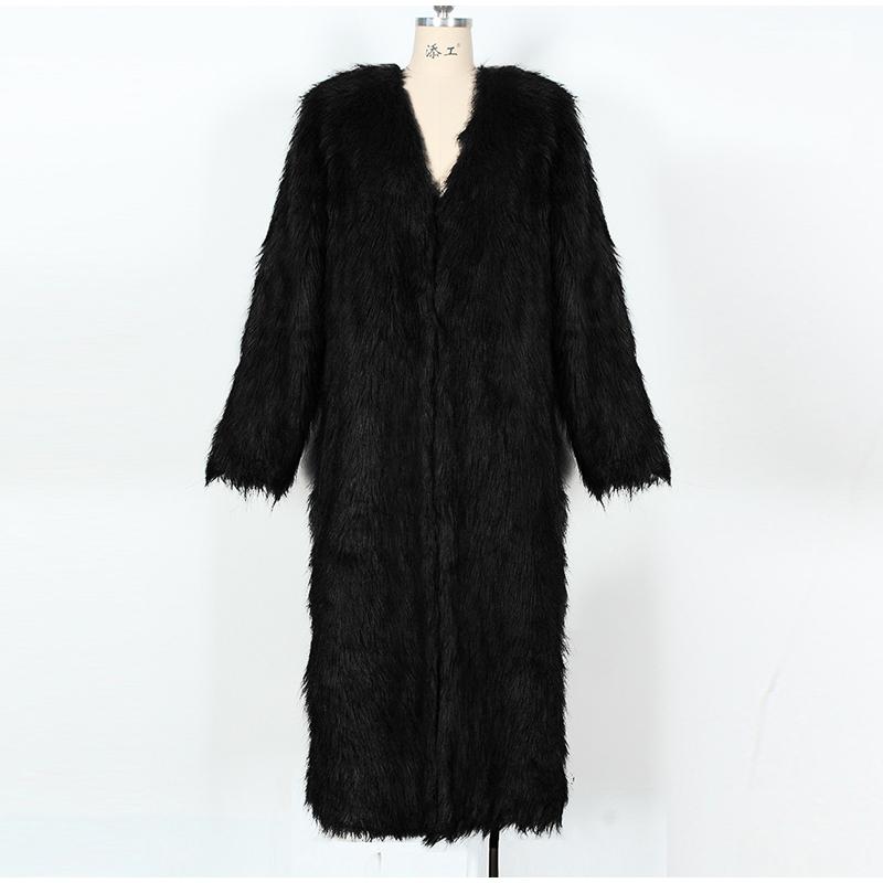 Женские шубы из искусственного меха с длинным рукавом, с открытым швом, длинные куртки с V-образным вырезом, плотное пальто, элегантная женская верхняя одежда на осень и зиму