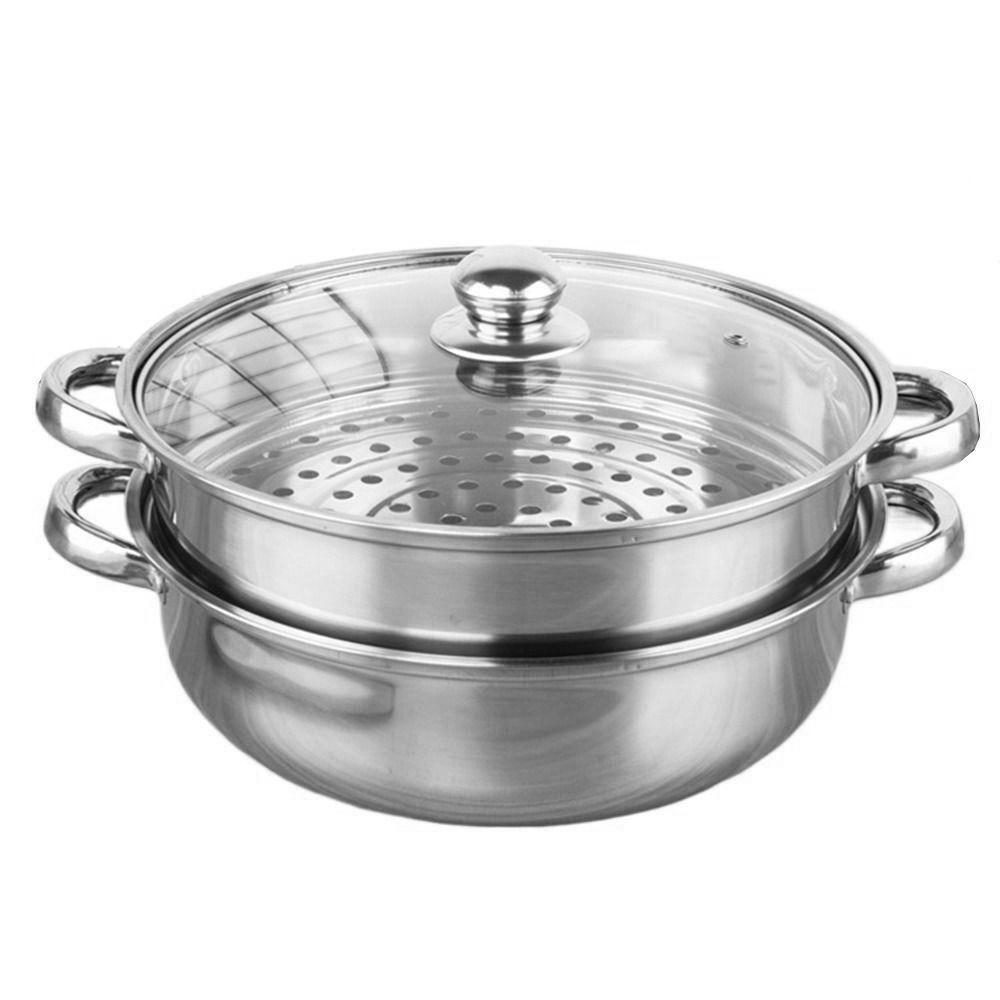 Stainless Steel Vegetable Steamer Pan Set Transparent Double Boilers Steaming Cookware Dumpling