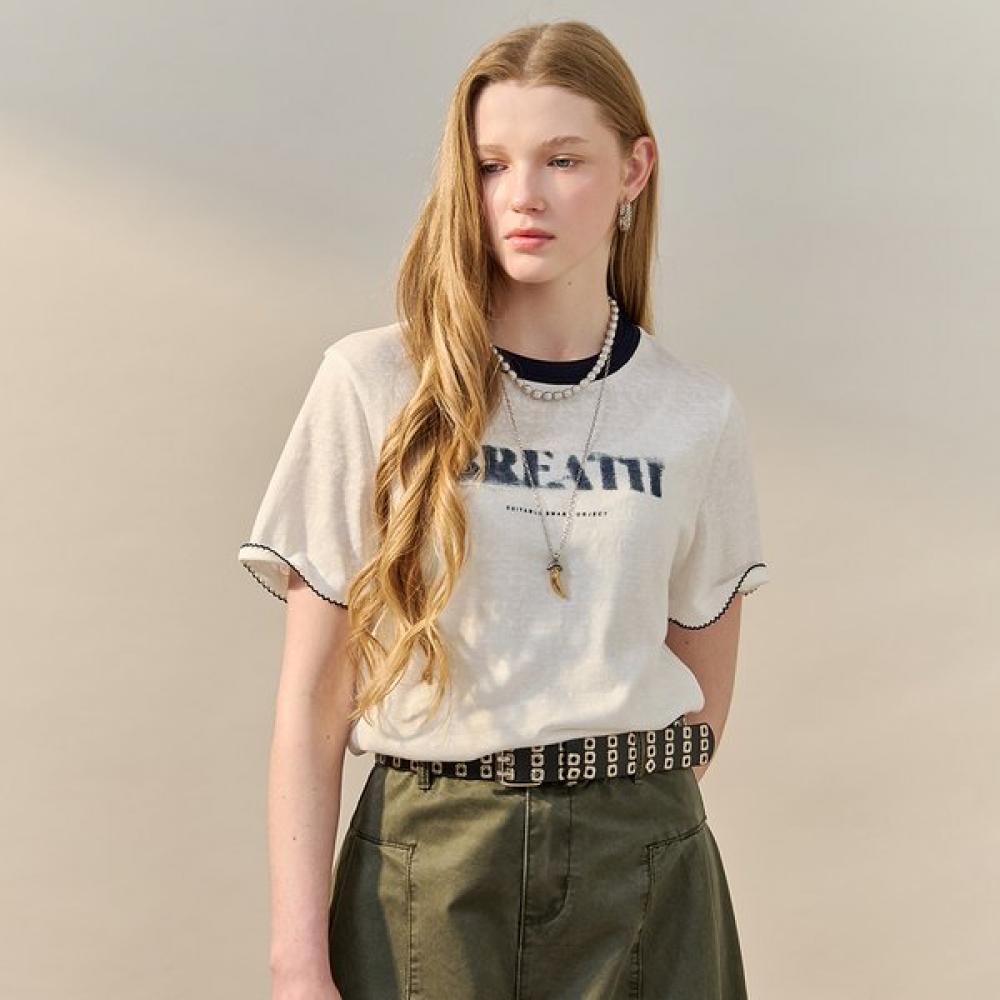 Maxza VinTage LeTTering ConTrasT ShorT Sleeve T shirT zf05qT008na