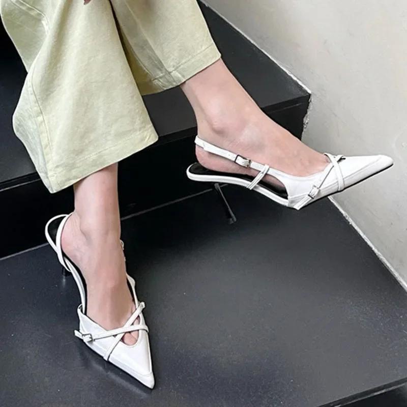 2024 Лето Новые Брендовые Женские Сандалии Модные Острые Носки Неглубокие Туфли Без Застежки Тонкие Высокие Туфли-Лодочки Туфли Новые Женские