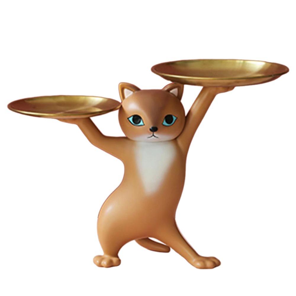 Whimsical Design Cat Support Tray Resin Ket Candy Dish Cartoon Cat Figurine Room Decoration