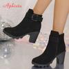 Fashion Aphixta 8cm High Heel Black Ankle Boots Buckle Side Zip Women Elegant Platform Lady Footwear Shoes Women Autumn Winter Boots