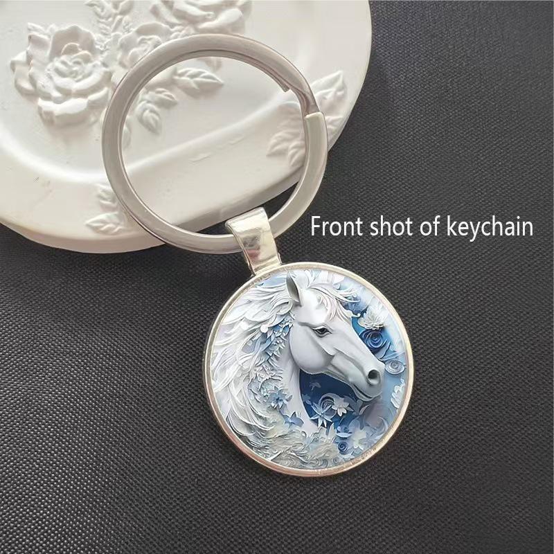 Running Stallion Pattern Round Pendant Keychain - Hot-selling Metal Charm Gift