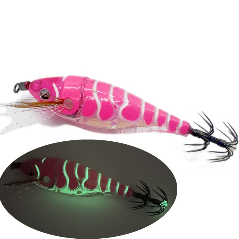 7.5cm Glow Horizontal Shrimp Squid Hook ABS Sea Fishing Fish Bait Cuttlefish Egi Squid Lure Squid Jig Laser Painting Shrimp Lure