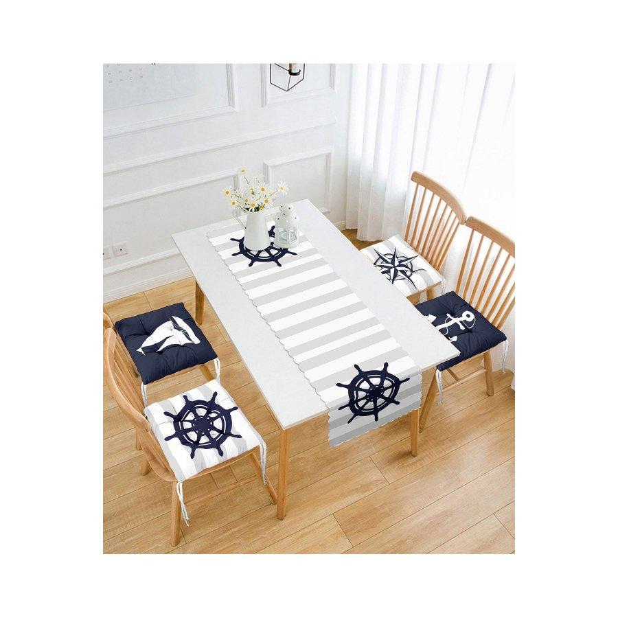 Набор подушек для стула с цифровой печатью Sailor Concept / 4 квадратных подушки для стула 40 × 40 см и 1 дорожка